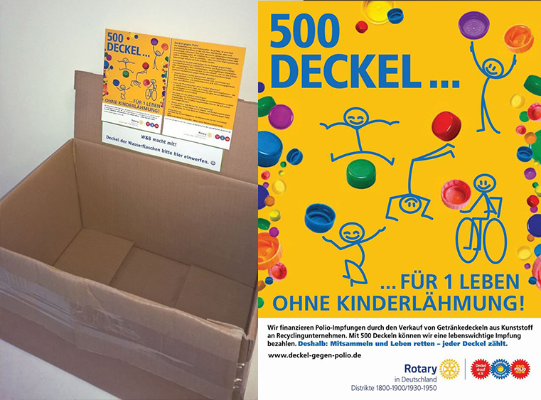 500 Deckel für 1 Leben ohne Kinderlähmung