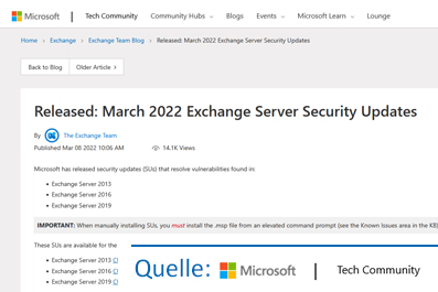 Sicherheitsupdates für Exchange Server