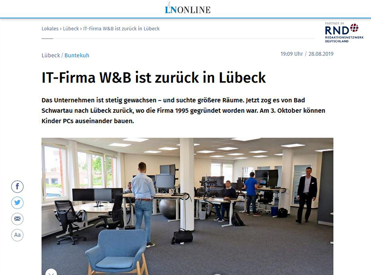 Artikel über den Umzug von W&B in den Lübecker Nachrichten